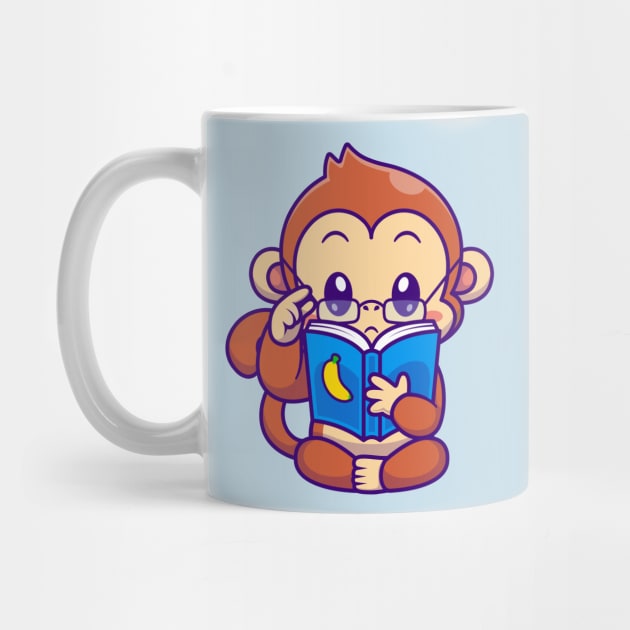 Cute Monkey Reading Book Banana With Glasses Cartoon by Catalyst Labs